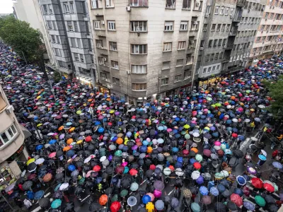 People attend a protest "Serbia against violence" in reaction to the two mass shootings in the same week, that have shaken the country, in Belgrade, Serbia, May 27, 2023. REUTERS/Marko Djurica