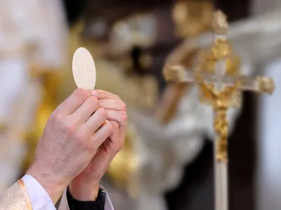 Priest celebrate mass at the church and empty place for text"n"n