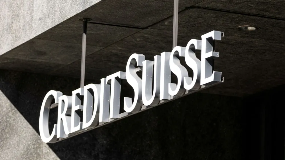 FILE PHOTO: A view shows the logo of Credit Suisse on a building near the Hallenstadion where Credit Suisse Annual General Meeting took place, two weeks after being bought by rival UBS in a government-brokered rescue, in Zurich, Switzerland, April 4, 2023. REUTERS/Pierre Albouy/File Photo