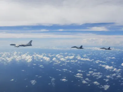 In this photo released by Xinhua News Agency, aircraft of the Eastern Theater Command of the Chinese People's Liberation Army (PLA) conduct a joint combat training exercises around the Taiwan Island on Sunday, Aug. 7, 2022. China said Monday it was extending threatening military exercises surrounding Taiwan that have disrupted shipping and air traffic and substantially raised concerns about the potential for conflict in a region crucial to global trade. (Li Bingyu/Xinhua via AP)