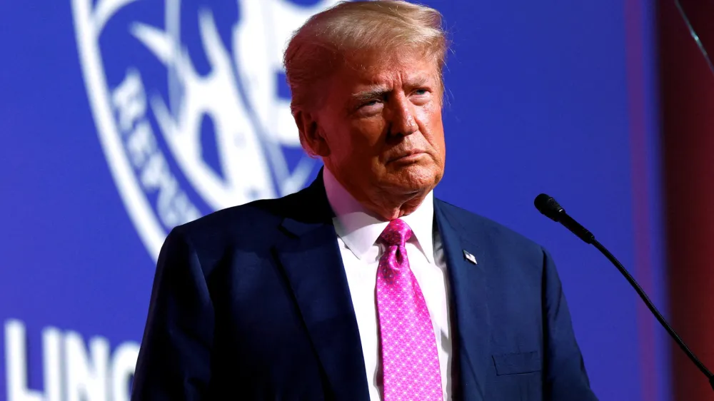 FILE PHOTO-Former U.S. President and Republican presidential candidate Donald Trump attends the Oakland County GOP Lincoln Day Dinner in Novi, Michigan, U.S. June 25, 2023.  REUTERS/Rebecca Cook/File Photo