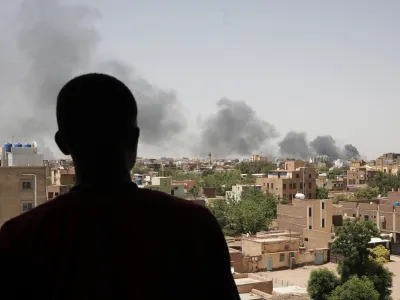 Smoke is seen in Khartoum, Sudan, Saturday, April 22, 2023. The fighting in the capital between the Sudanese Army and Rapid Support Forces resumed after an internationally brokered cease-fire failed. (AP Photo/Marwan Ali)