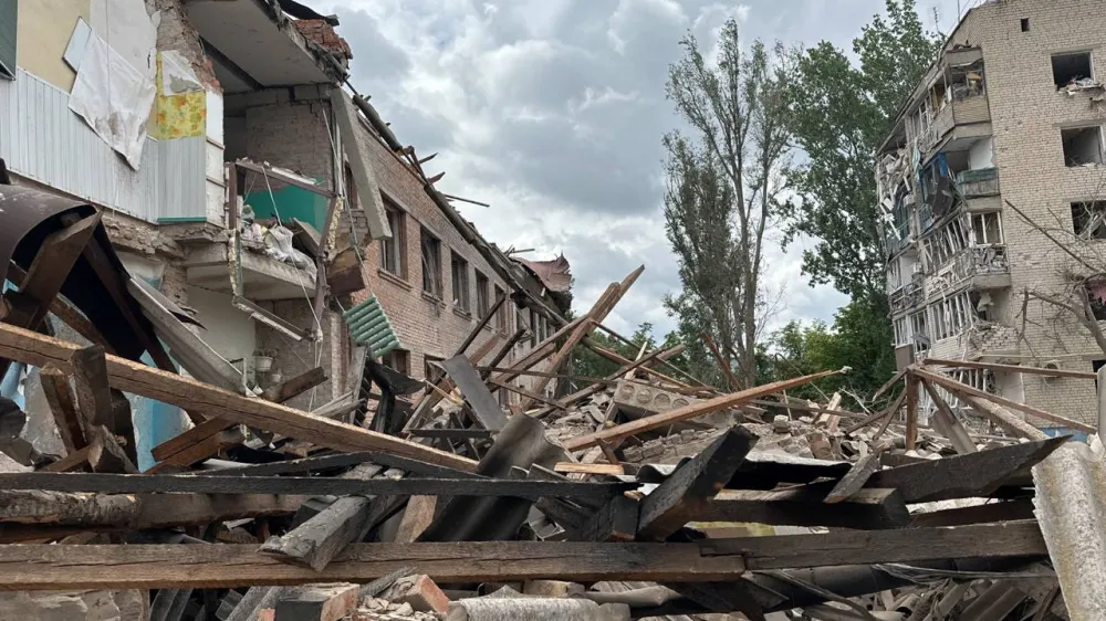 A view shows buildings destroyed by a Russian air strike, amid Russia's attack on Ukraine, in Orikhiv, Zaporizhzhia region, Ukraine July 10, 2023. Head of the Zaporizhzhia Regional Military Administration Yurii Malashko via Telegram/Handout via REUTERS ATTENTION EDITORS - THIS IMAGE HAS BEEN SUPPLIED BY A THIRD PARTY. NO ARCHIVES. NO RESALES.