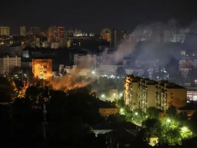 Smoke rises in the sky over the city after a Russian drone strike, amid Russia's attack on Ukraine, in Kyiv, Ukraine July 13, 2023. REUTERS/Gleb Garanich