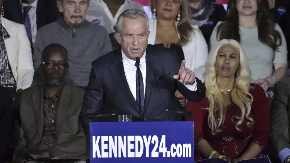 FILE - Robert F. Kennedy Jr. speaks at an event where he announced his run for president on Wednesday, April 19, 2023, at the Boston Park Plaza Hotel, in Boston. (AP Photo/Josh Reynolds, File)