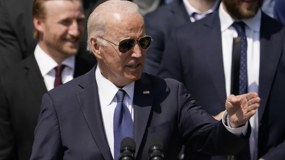 President Joe Biden speaks during an event to celebrate the Tampa Bay Lightning's 2020 and 2021 Stanley Cup championships at the White House, Monday, April 25, 2022, in Washington. (AP Photo/Andrew Harnik)