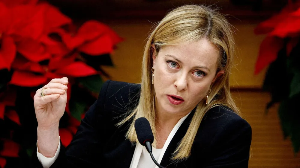 Italy's Prime Minister Giorgia Meloni holds her end-of-year news conference in Rome, Italy, December 29, 2022. REUTERS/Guglielmo Mangiapane/File Photo/File Photo