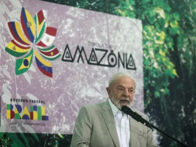 09 August 2023, Brazil, Belem: Brazilian President Luiz Inacio Lula da Silva speaks at a press conference on the sidelines of the Amazon Leaders Summit Photo: Filipe Bispo/dpa