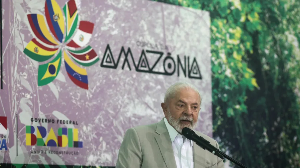 09 August 2023, Brazil, Belem: Brazilian President Luiz Inacio Lula da Silva speaks at a press conference on the sidelines of the Amazon Leaders Summit Photo: Filipe Bispo/dpa