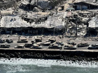 The shells of burned houses and buildings are left after wildfires driven by high winds burned across most of the town in Lahaina, Maui, Hawaii, U.S. August 11, 2023. Hawai'i Department of Land and Natural Resources/Handout via REUTERS THIS IMAGE HAS BEEN SUPPLIED BY A THIRD PARTY.