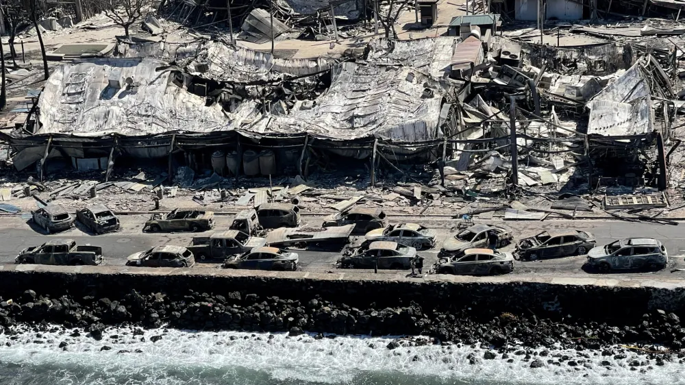 The shells of burned houses and buildings are left after wildfires driven by high winds burned across most of the town in Lahaina, Maui, Hawaii, U.S. August 11, 2023. Hawai'i Department of Land and Natural Resources/Handout via REUTERS THIS IMAGE HAS BEEN SUPPLIED BY A THIRD PARTY.