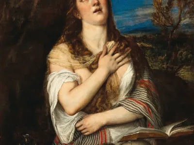 Tiziano Vecellio (Pieve di Cadore, okoli 1485/90–1576 Benetke), Spokornica Magdalena, 115 x 96,7 cm © Dorotheum<br> <br>