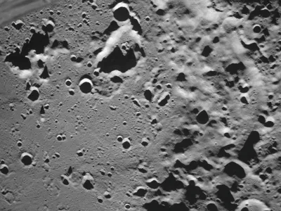 FILE PHOTO: A picture taken from the camera of the lunar landing spacecraft Luna-25 shows the Zeeman crater located on the far side of the moon, August 17, 2023. Roscosmos/Handout via REUTERS ATTENTION EDITORS - THIS IMAGE HAS BEEN SUPPLIED BY A THIRD PARTY. MANDATORY CREDIT./File Photo