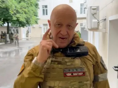 Founder of Wagner private mercenary group Yevgeny Prigozhin speaks inside the headquarters of the Russian southern army military command center, which is taken under control of Wagner PMC, according to him, in the city of Rostov-on-Don, Russia in this still image taken from a video released June 24, 2023. Press service of "Concord"/Handout via REUTERS ATTENTION EDITORS - THIS IMAGE WAS PROVIDED BY A THIRD PARTY. NO RESALES. NO ARCHIVES. MANDATORY CREDIT.