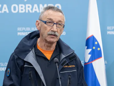 Ljubljana, Mors.<br>Izjava za javnost, na kateri so premier Robert Golob, obrambni minister Marjan Sarec, poveljnik Civilne zascite Srecko Sestan in hidrolog Janez Polajnar z agencije za okolje predstavili razmere po Sloveniji ob poplavah.