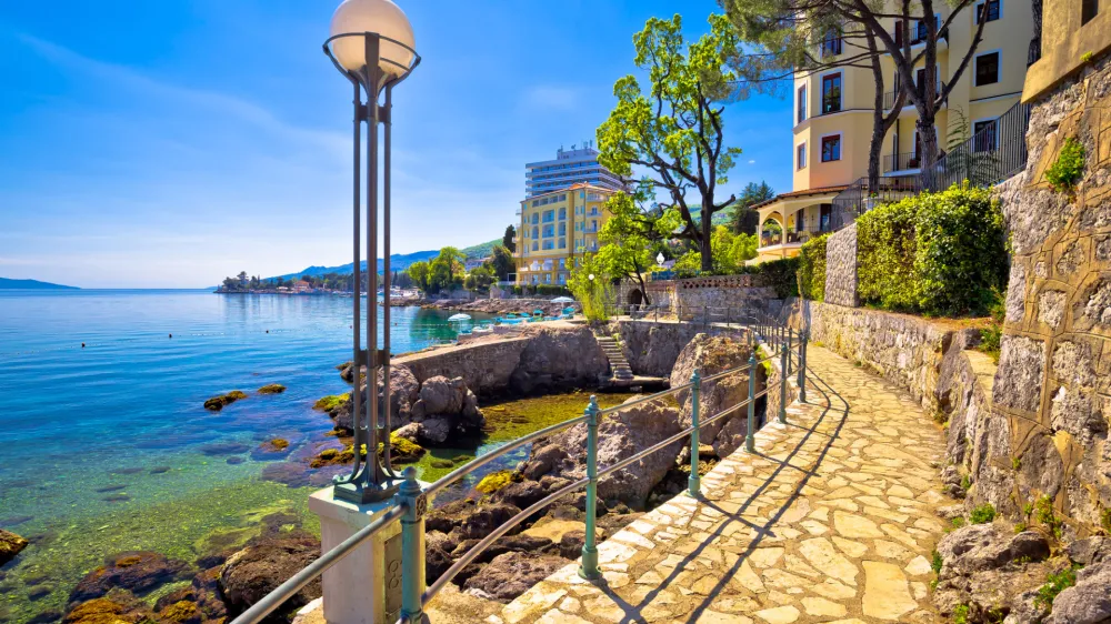 Lungomare coast famous walkway in Opatija, Kvarner bay, Croatia