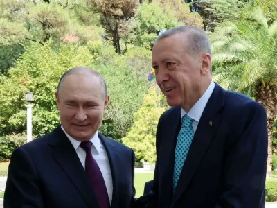 Russian President Vladimir Putin meets with Turkish President Tayyip Erdogan in Sochi, Russia, September 4, 2023. Murat Cetinmuhurdar/PPO/Handout via REUTERS THIS IMAGE HAS BEEN SUPPLIED BY A THIRD PARTY. NO RESALES. NO ARCHIVES