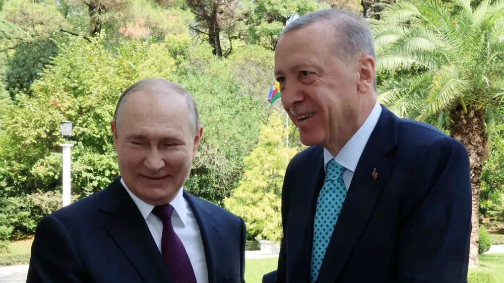 Russian President Vladimir Putin meets with Turkish President Tayyip Erdogan in Sochi, Russia, September 4, 2023. Murat Cetinmuhurdar/PPO/Handout via REUTERS THIS IMAGE HAS BEEN SUPPLIED BY A THIRD PARTY. NO RESALES. NO ARCHIVES