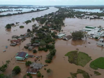 An aerial view shows damage and floods after a cyclone hit southern towns, in Venancio Aires, Rio Grande do Sul state, Brazil September 5, 2023. REUTERS/Diego Vara