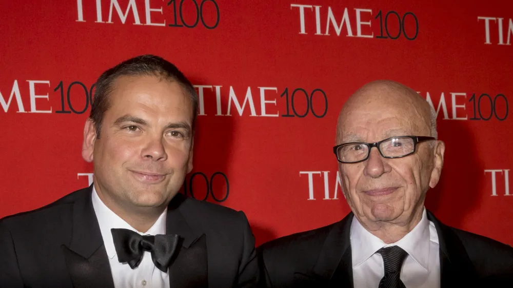 FILE PHOTO: Rupert Murdoch (R) and Lachlan Murdoch arrive for the TIME 100 Gala in New York April 21, 2015.  REUTERS/Brendan McDermid/File Photo