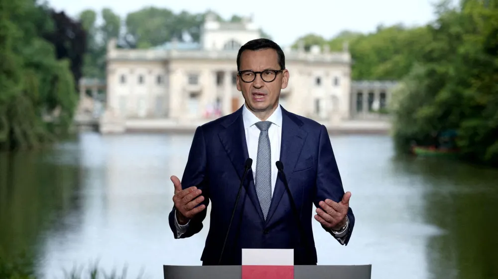 FILE PHOTO: Polish Prime Minister Mateusz Morawiecki addresses a press conference in Warsaw, Poland, July 5, 2023, REUTERS/Kacper Pempel/File Photo