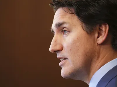 Canadian Prime Minister Justin Trudeau apologizes for the events surrounding Ukraine President Volodomyr Zelenskyy's visit at a media availability in Ottawa, Ontario, on Wednesday, Sept. 27, 2023. Trudeau apologized Wednesday for Parliament's recognition of Yaroslav Hunka, who fought alongside the Nazis during last week's address by Zelenskyy. (Sean Kilpatrick/The Canadian Press via AP)