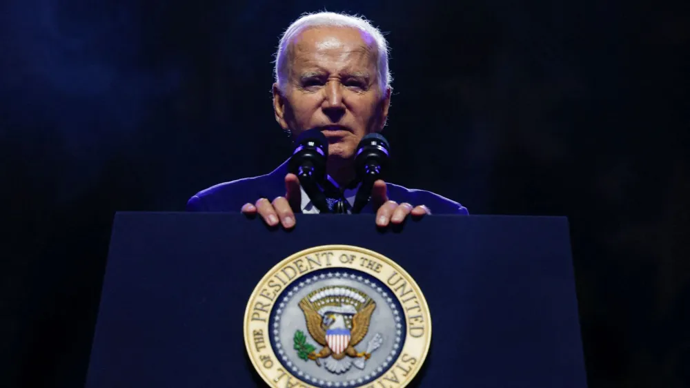 U.S. President Joe Biden delivers remarks on democracy during an event honoring the legacy of late U.S. Senator John McCain at the Tempe Center for The Arts in Tempe, Arizona, U.S., September 28, 2023. REUTERS/Evelyn Hockstein   TPX IMAGES OF THE DAY