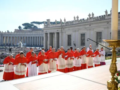 Roman Catholic prelates take part in a consistory ceremony, led by Pope Francis, to elevate them to the rank of cardinal, in Saint Peter's square at the Vatican, September 30, 2023.  Vatican Media/Simone Risoluti/­Handout via REUTERS  ATTENTION EDITORS - THIS IMAGE WAS PROVIDED BY A THIRD PARTY.