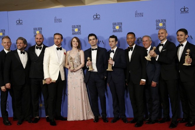 Del zasedbe filma Dežela La La, ki je bil nagrajen s sedmimi zlatimi globusi. (Foto: Reuters)