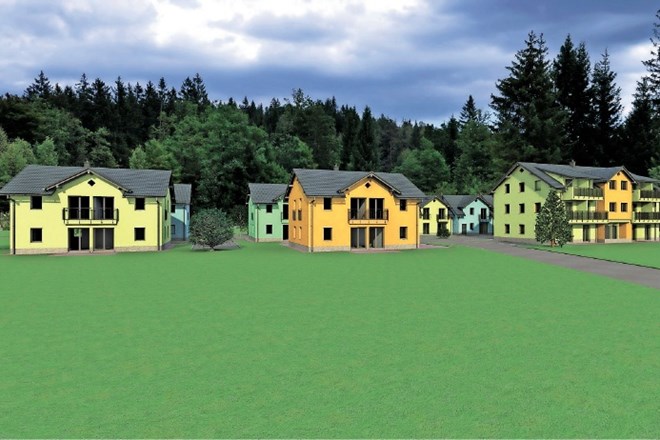 Ilustracija enodružinskih hiš (levo) in troetažnega večstanovanjskega objekta (desno).