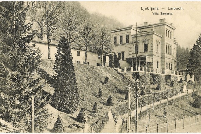 Razglednica vile Alberta Samasse, kjer je bila leta 1880 napeljana prva telefonska linija v Ljubljani.