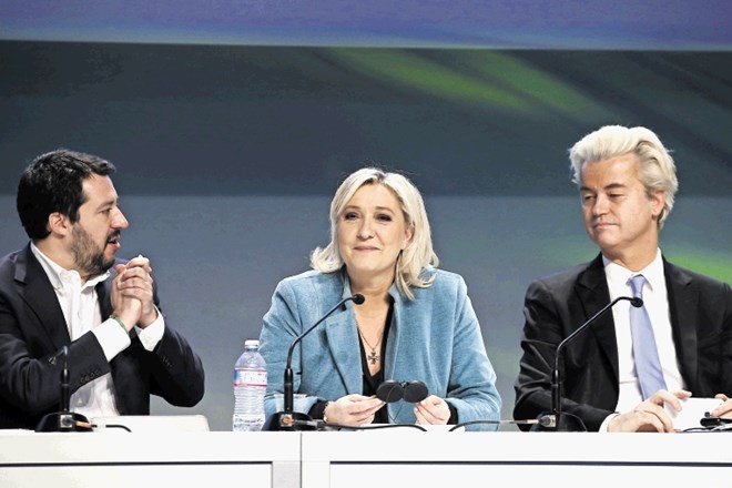 Salvini, Le Penova in Wilders (z leve proti desni) se bodo danes udeležili srečanja evropske populistične in nacionalistične...