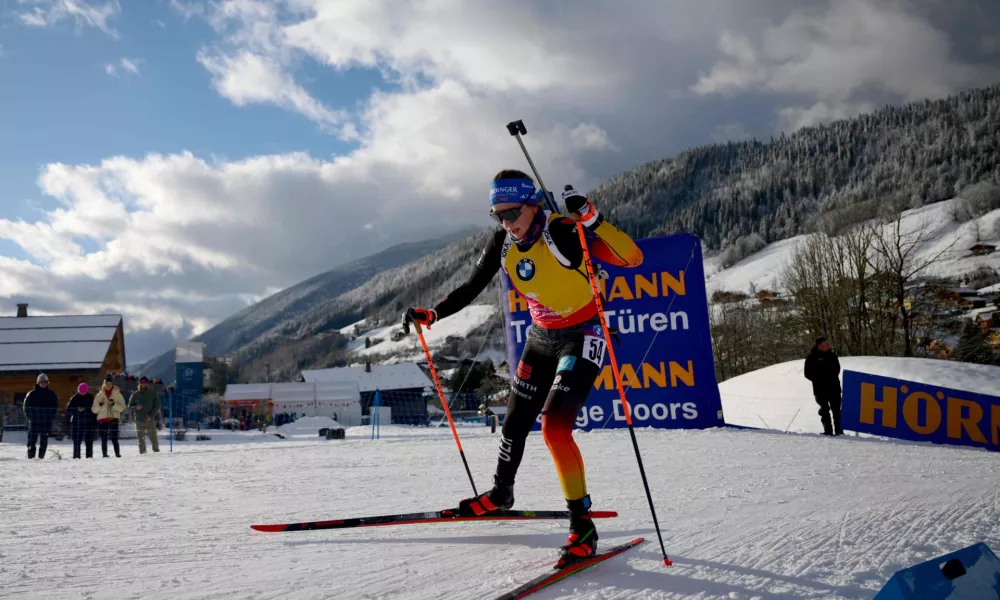 20 December 2024, France, Le Grand-Bornand: Germany's Franziska Preuss in action during the women's 7.5 km sprint competition of the IBU Biathlon World Cup in Le Grand Bornand. Photo: Olivier Chassignole/AFP/dpa