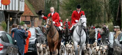 Members of the Old Surrey, Burstow and West Kent Hunt take part in the annual Boxing Day trail hunt, in Chiddingstone, Britain, December 26, 2024. REUTERS/Kevin Coombs