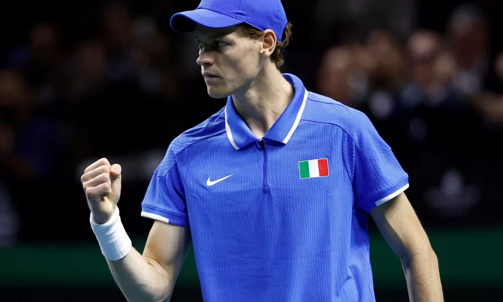 FILE PHOTO: Tennis - Davis Cup Finals - Final - Italy v Netherlands - Palacio de Deportes Jose Maria Martin Carpena Arena, Malaga, Spain - November 24, 2024  Italy's Jannik Sinner reacts during his singles match against Netherlands' Tallon Griekspoor REUTERS/Juan Medina/File Photo