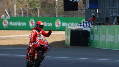 MotoGP - Thailand Grand Prix - Chang International Circuit, Buriram, Thailand - March 1, 2025 Ducati Lenovo Team's Marc Marquez celebrates after winning the MotoGP sprint REUTERS/Athit Perawongmetha