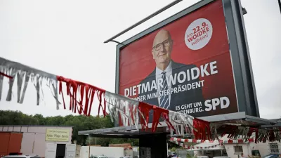 FILE PHOTO: An election campaign poster is displayed ahead of the upcoming Brandenburg election in Koenigs Wusterhausen, Germany, September 16, 2024. REUTERS/Liesa Johannssen/File Photo