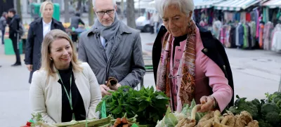 Ljubljana.Spremljevalni program v okviru monetarne seje sveta ECB.Sprehod predstavnikov Evropske centralne banke (ECB) in Banke Slovenije (BS) po centru Ljubljane, ob robu seje sveta ECB.Predsednica ECB Christine Lagarde in guverner BS Bostjan Vasle.