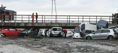 08 November 2024, Spain, Cadaques: Municipality workers with construction vehicles start debris removal works after heavy rains cause flash floods. Photo: Glòria Sánchez/EUROPA PRESS/dpa