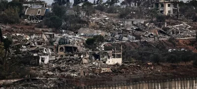 A view of destruction in southern Lebanon, amid cross-border hostilities between Hezbollah and Israel, as seen from northern Israel, November 18, 2024. REUTERS/Thomas Peter  EDITOR'S NOTE: REUTERS WAS GIVEN ACCESS TO ((METULA)) BY THE ISRAELI MILITARY. REUTERS PHOTOGRAPHS WERE REVIEWED BY THE IDF AS PART OF THE CONDITIONS OF THE EMBED. NO PHOTOS WERE REMOVED.