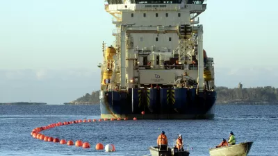 The C-Lion1 submarine telecommunications cable is being laid to the bottom of the Baltic Sea by cable ship Ile de Brehat on the shore of Helsinki, Finland, October 12, 2015. Lehtikuva/Heikki Saukkomaa/via REUTERS ATTENTION EDITORS - THIS IMAGE WAS PROVIDED BY A THIRD PARTY. NO THIRD PARTY SALES. NOT FOR USE BY REUTERS THIRD PARTY DISTRIBUTORS. FINLAND OUT. NO COMMERCIAL OR EDITORIAL SALES IN FINLAND.